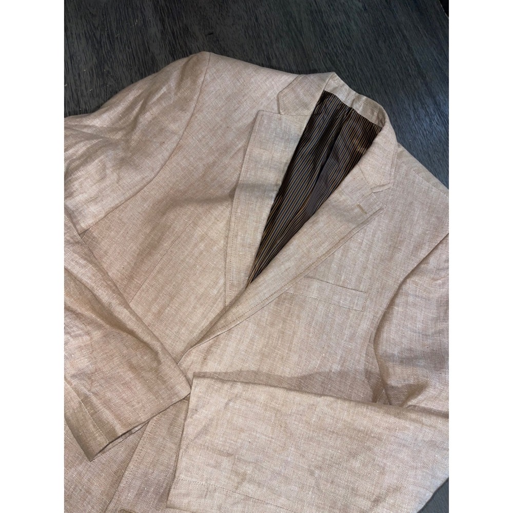 Alan Lebow Mens 42L Tan 100% Linen Blazer Sport Coat Two Button Jacket